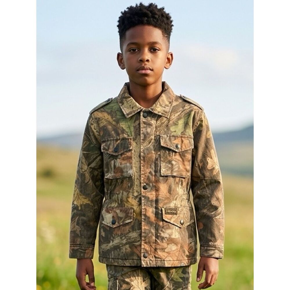 Vintage Liberty Child Boys Camo Jacket Full Zip Sherpa Lined - Size Small
